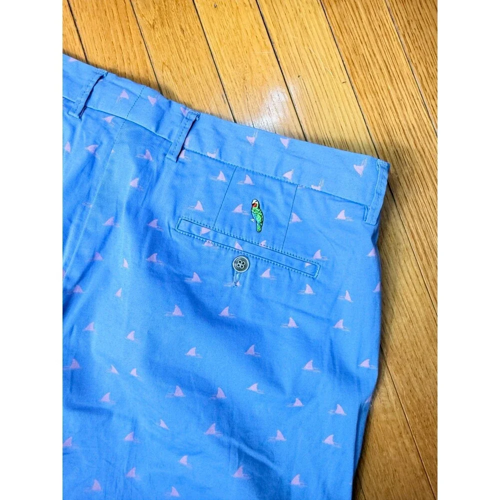 Peter Millar Shorts Mens 38 Performance Golf Blue Shark Fin Print Stretch Summer